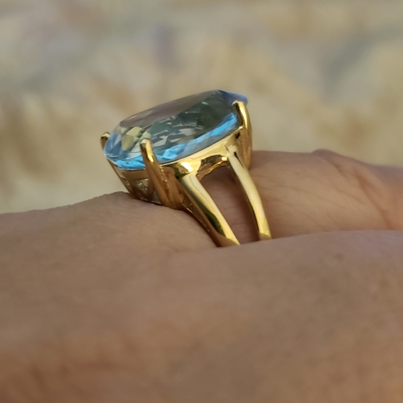 Sz 9, Swiss Blue Topaz, 18K gold over 925 Silver, 11.50 TCW, NWT - Picture 4 of 13